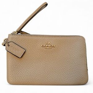 Coach Pebbled Leather Wristlet | Nude Beige | Gold Hardware